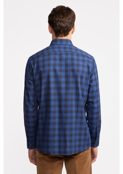 Erkek Mavi Cooper Fit Düğmeli Yaka Ekoseli Spor Gömlek indirimleri