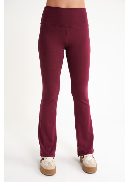 2016 Kadın Yüksek Bel Ispanyol Paça Örme Tayt Bordo fiyatları