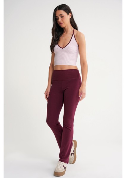 2016 Kadın Yüksek Bel Ispanyol Paça Örme Tayt Bordo modelleri