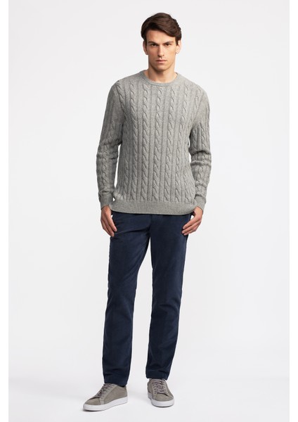 Erkek Gri Melanj Yün Kaşmir Karışımlı Saç Örgülü Kazak modelleri