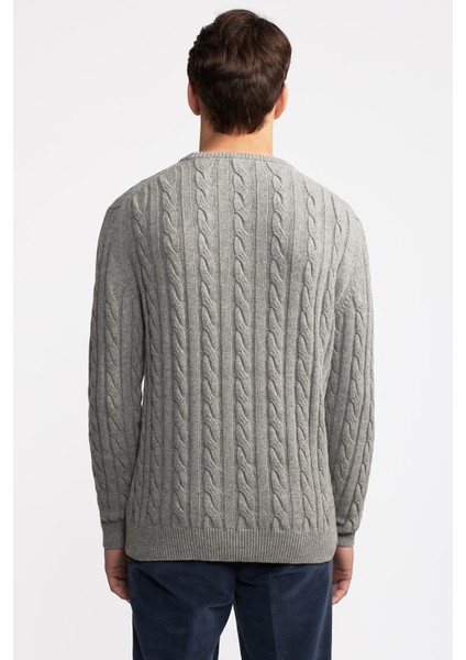 Erkek Gri Melanj Yün Kaşmir Karışımlı Saç Örgülü Kazak indirimleri