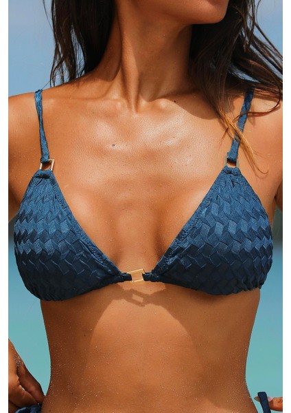 Olympos Petrol Mavisi Dolgusuz Çıkarılabilir Pedli Üçgen Bikini Üst