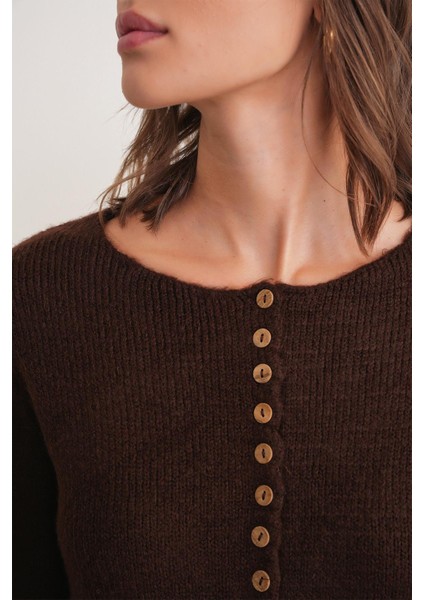 6957 Kadın Düğmeli Bisiklet Yaka Triko Hırka Kahve indirimleri