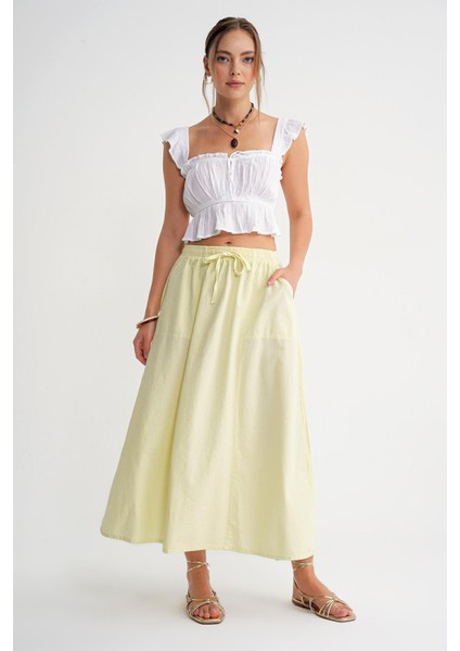 4633 Kadın Yandan Cepli Parçalı Etek Sarı