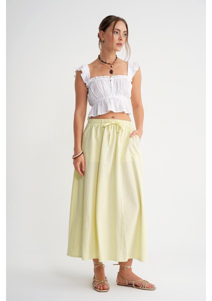 4633 Kadın Yandan Cepli Parçalı Etek Sarı fiyatları