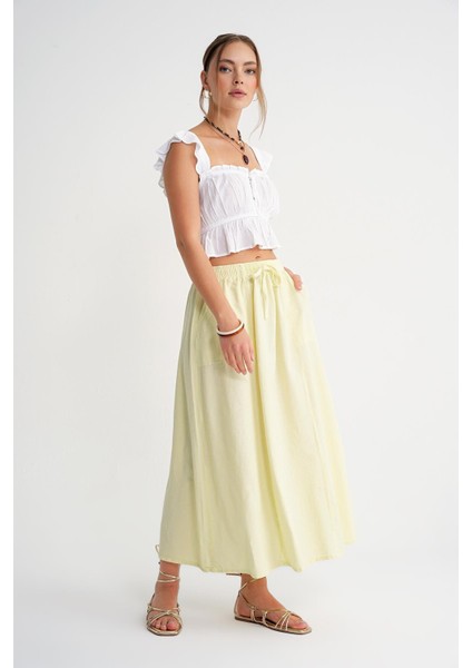 4633 Kadın Yandan Cepli Parçalı Etek Sarı modelleri