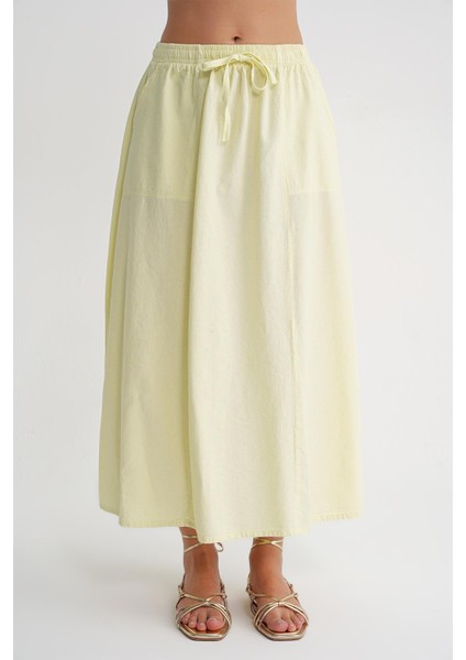 4633 Kadın Yandan Cepli Parçalı Etek Sarı indirimleri