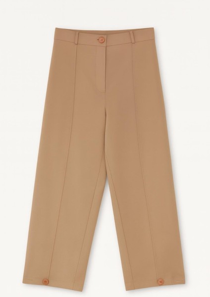 4403 Kadın Paçası Düğmeli Bol Paça Palazzo Kumaş Pantolon Vizon