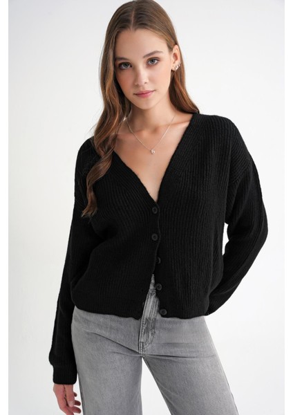 6943 Kadın V Yaka Selanik Hırka Siyah modelleri