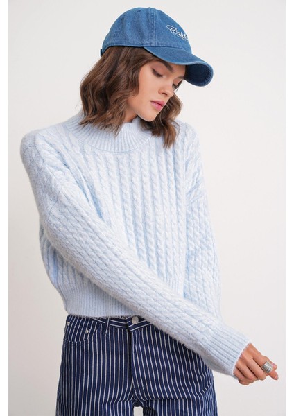 6893 Kadın Saç Örgülü Sakallı Crop Triko Kazak Bebe Mavi fırsatları