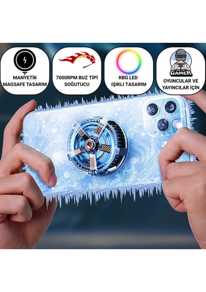 Magsafe Ile Uyumlu 7000 Rpm Turbo Fan Işıklı Klipsli Buz Etkili Telefon Soğutucu Radyatör Tüm Telefonlara Uyumlu