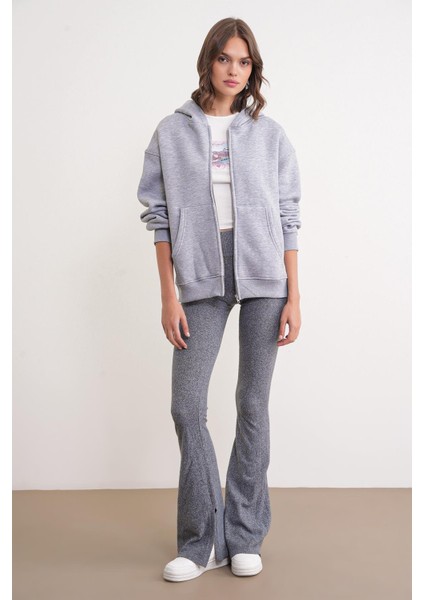 2023 Unisex 3iplik Basic Polarlı Fermuarlı Sweatshirt Hoodie Gri fiyatları