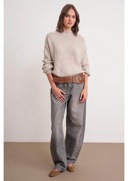 6700 Kadın Dik Yaka Balon Triko Kazak Taş fiyatları