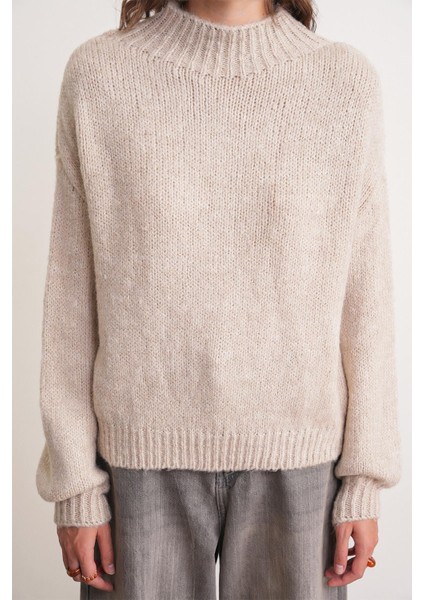 6700 Kadın Dik Yaka Balon Triko Kazak Taş fırsatları