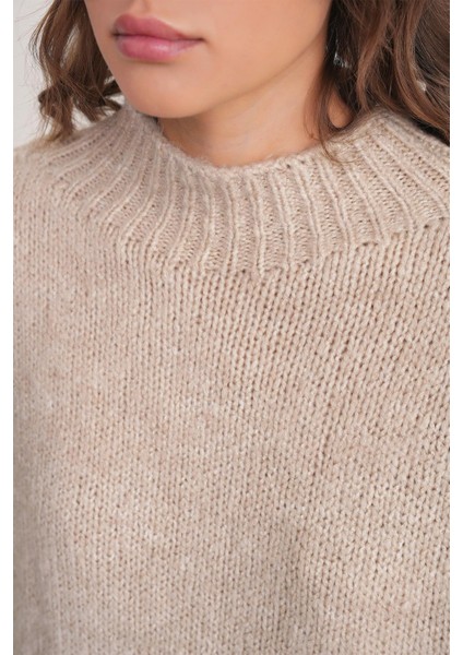 6700 Kadın Dik Yaka Balon Triko Kazak Taş indirimleri