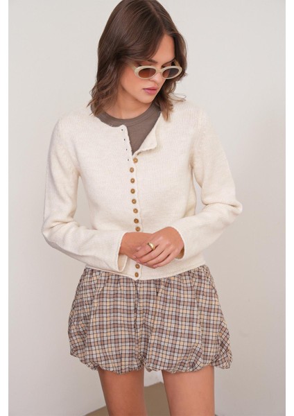 6957 Kadın Düğmeli Bisiklet Yaka Triko Hırka Naturel fırsatları