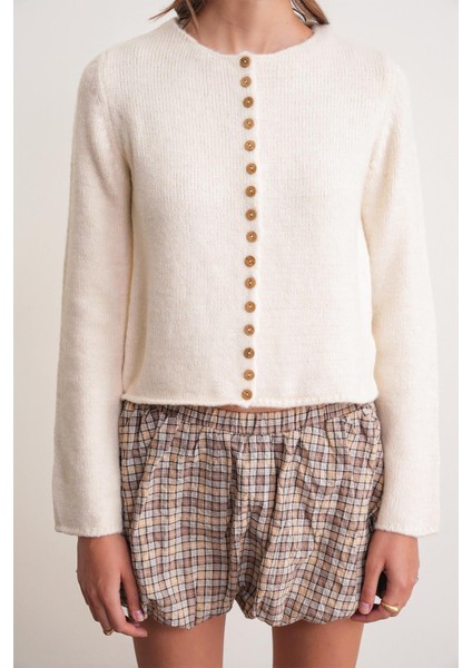 6957 Kadın Düğmeli Bisiklet Yaka Triko Hırka Naturel indirimleri