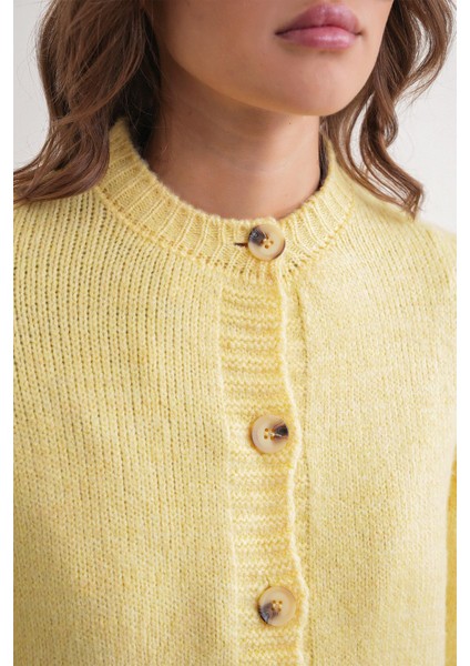 6951 Kadın Bisiklet Yaka Düğmeli Triko Kısa Hırka Sarı indirimleri