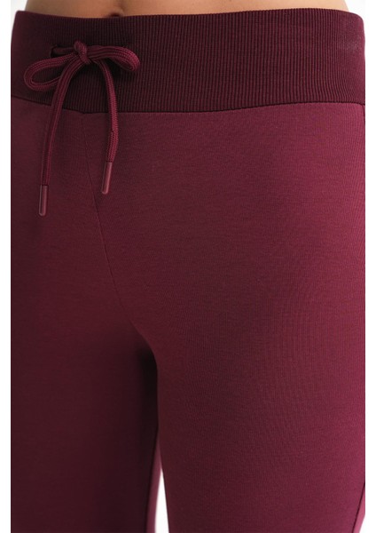 2017 Kadın Yüksek Bel Ispanyol Paça Örme Bağcıklı Tayt Bordo indirimleri