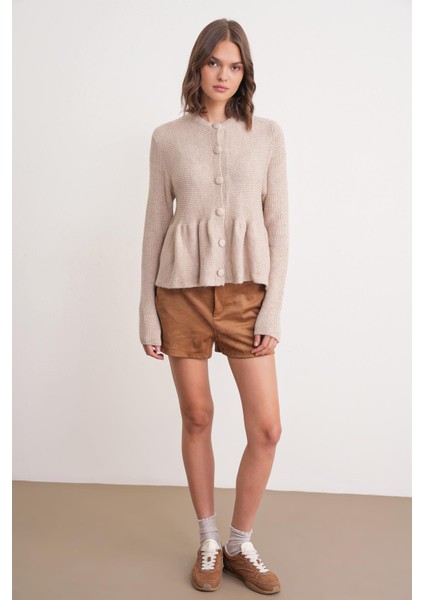 6958 Kadın Triko Peplum Hırka Bej fiyatları