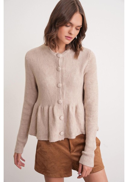 6958 Kadın Triko Peplum Hırka Bej modelleri