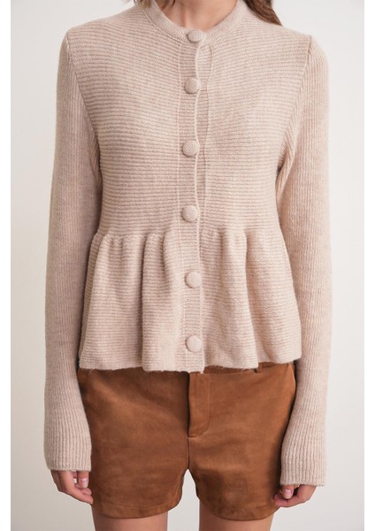 6958 Kadın Triko Peplum Hırka Bej fırsatları