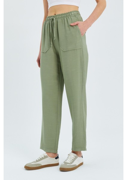 4617 Kadın Çift Cepli Dökümlü Pantolon Çağla indirimleri