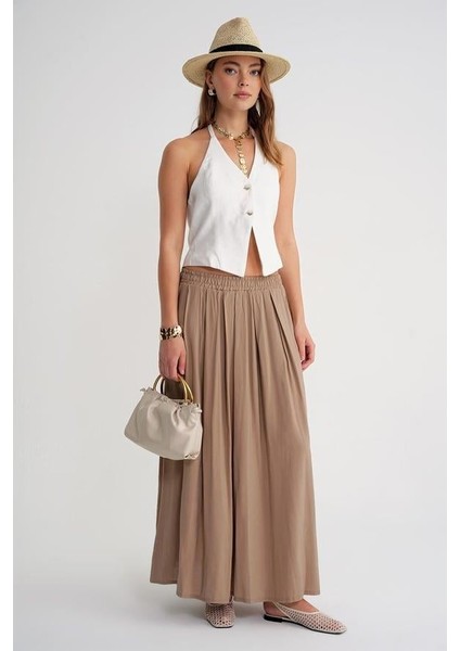 4612 Kadın Yandan Cepli Pileli Bol Etek Toprak modelleri