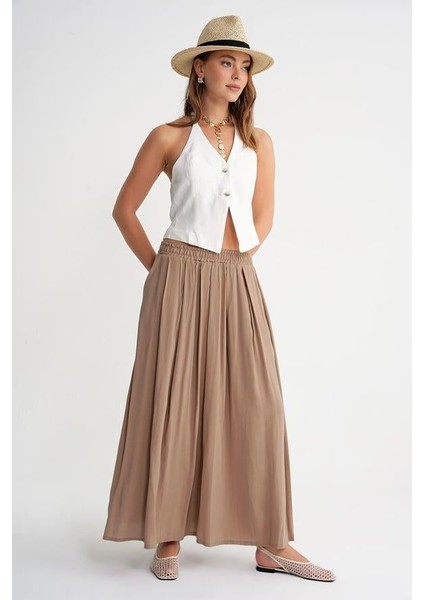 4612 Kadın Yandan Cepli Pileli Bol Etek Toprak fırsatları