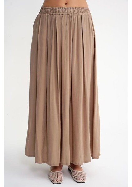 4612 Kadın Yandan Cepli Pileli Bol Etek Toprak indirimleri