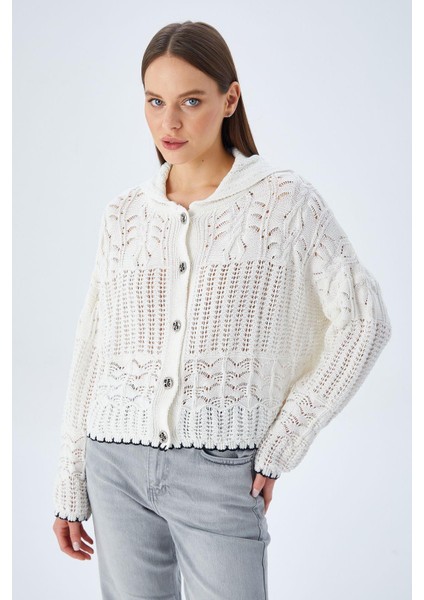 6861 Kadın Ajurlu Etek Ucu Renkli Triko Hırka Taş