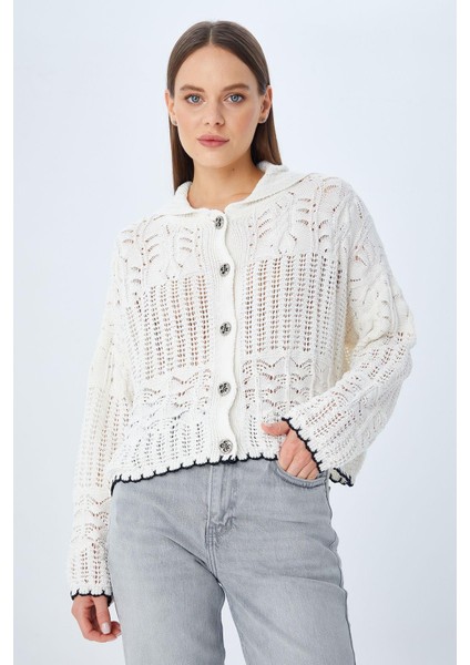 6861 Kadın Ajurlu Etek Ucu Renkli Triko Hırka Taş fiyatları