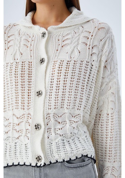 6861 Kadın Ajurlu Etek Ucu Renkli Triko Hırka Taş modelleri