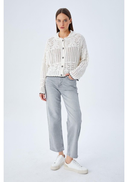 6861 Kadın Ajurlu Etek Ucu Renkli Triko Hırka Taş indirimleri