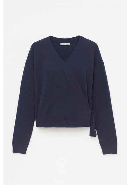 6959 Kadın Fiyonklu Triko Hırka Lacivert