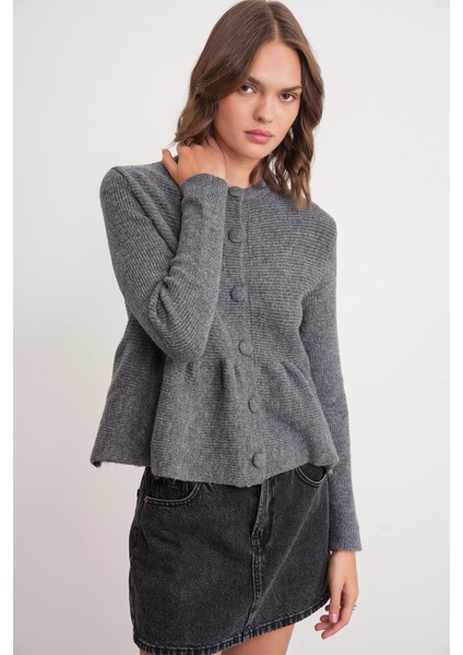 6958 Kadın Triko Peplum Hırka Antrasit