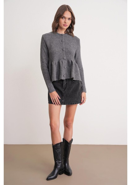 6958 Kadın Triko Peplum Hırka Antrasit fiyatları