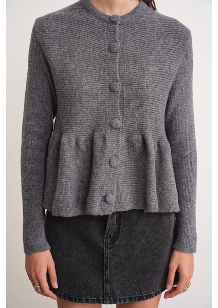 6958 Kadın Triko Peplum Hırka Antrasit fırsatları