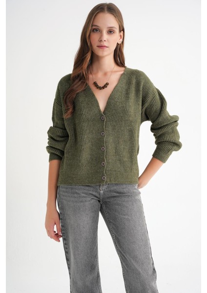 6943 Kadın V Yaka Selanik Hırka Haki fiyatları