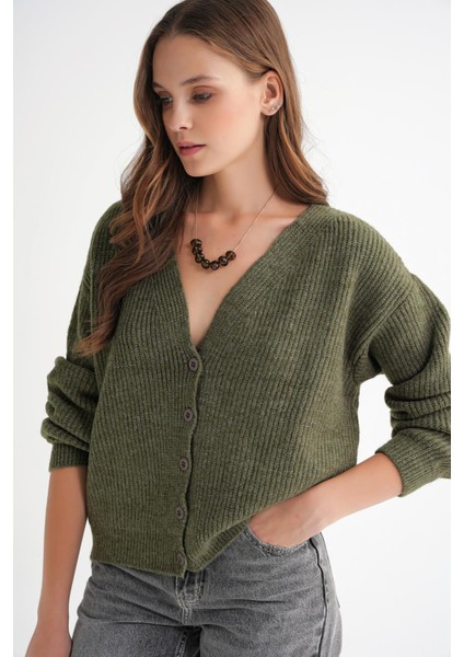 6943 Kadın V Yaka Selanik Hırka Haki fırsatları