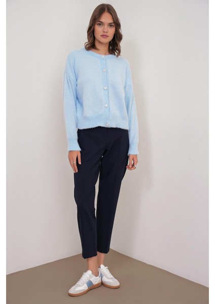 6902 Kadın Sakallı Basic Yumuşak Dokulu Triko Hırka Bebe Mavi fiyatları