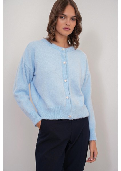 6902 Kadın Sakallı Basic Yumuşak Dokulu Triko Hırka Bebe Mavi modelleri