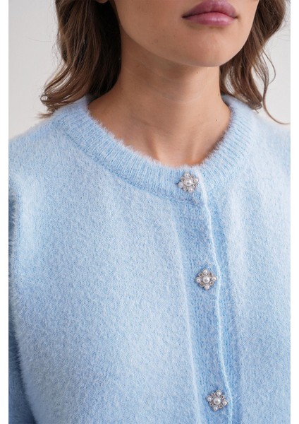 6902 Kadın Sakallı Basic Yumuşak Dokulu Triko Hırka Bebe Mavi indirimleri