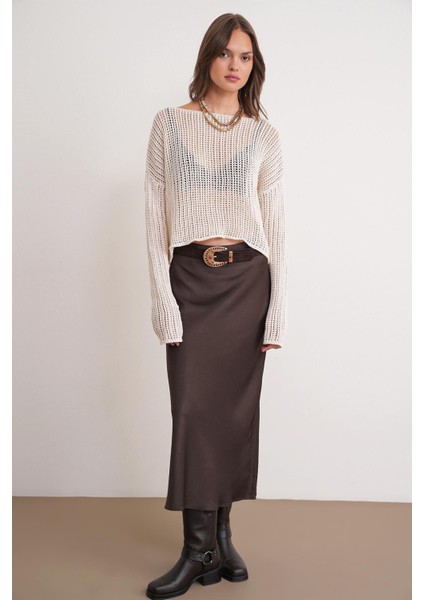 6864 Kadın Ajurlu File Mevsimlik Triko Kazak Beyaz fiyatları