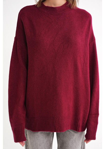 6913 Kadın Salaş Yumuşak Dokulu Oversize Triko Kazak Bordo fırsatları