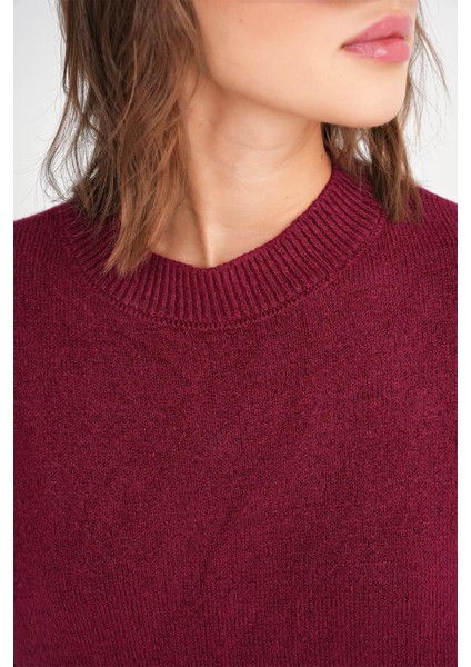 6913 Kadın Salaş Yumuşak Dokulu Oversize Triko Kazak Bordo indirimleri