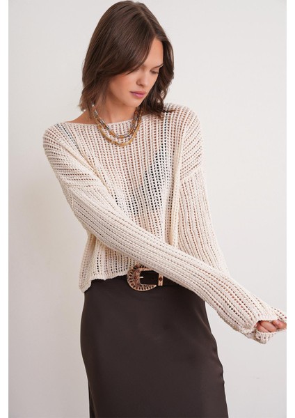 6864 Kadın Ajurlu File Mevsimlik Triko Kazak Kemik modelleri