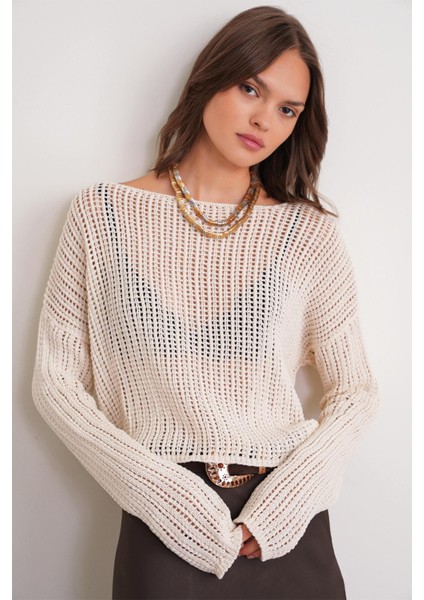 6864 Kadın Ajurlu File Mevsimlik Triko Kazak Kemik fırsatları