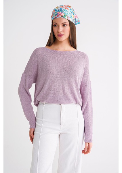 6933 Kadın Kayık Yaka Ince Mevsimlik Triko Kazak Lila fırsatları