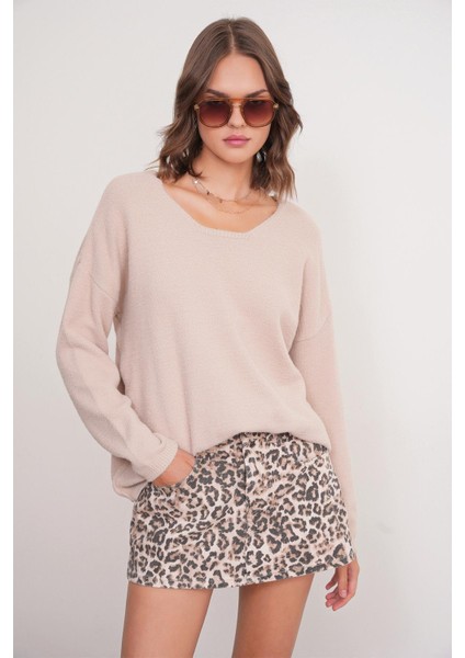 6901 Kadın Yumuşak Dokulu Basic Kazak Camel